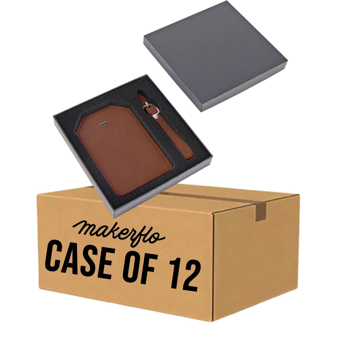 MakerFlo Laserette™ Luggage Tag Blank, Pack of 12 Engravable Leatherette Travel Bag Tag with Privacy Flap, Laser Engraving Material, Wholesale & Bulk